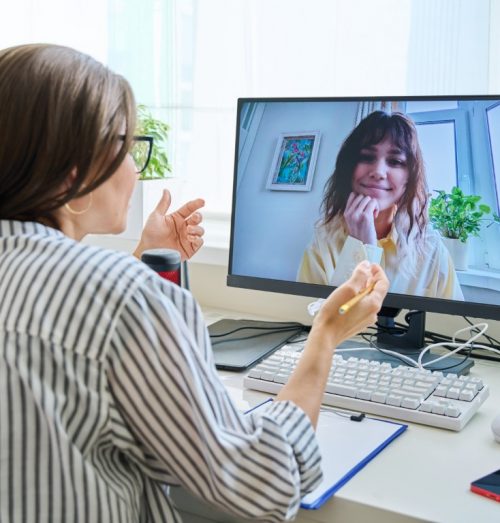 Female therapist talking to teenager on the computer